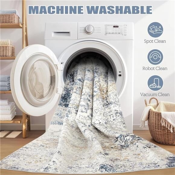 Area Rug Living Room Rugs - 8x10 Abstract Large Soft Indoor Washable Rug - Picture 6 of 7